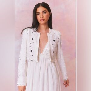 LoveShackFancy Veranda linen mirror embellished White Jacket